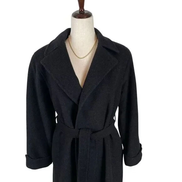 Ralph Lauren LRL Camel Hair Robe Style Wrap Coat Women’s 4 Black Old Money *Read - Picture 6 of 15